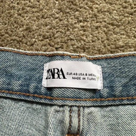 Zara Light Blue Women Mid-Rise Tapered Barrel Denim Jeans - Picture 5 of 6
